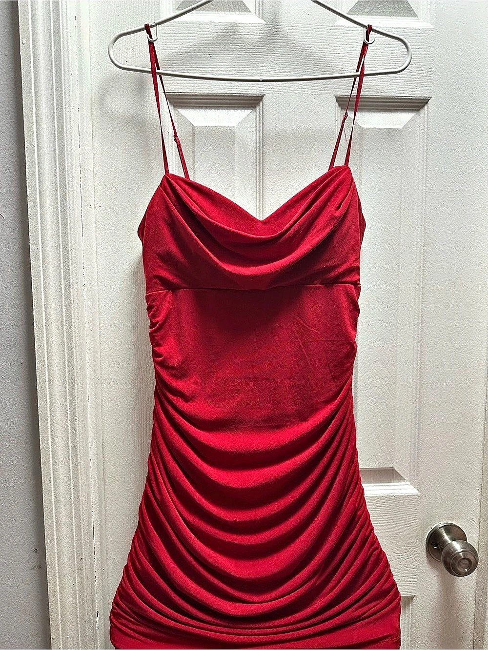 Emerald Sundae Ruched Mini Dress in Red Size Medium